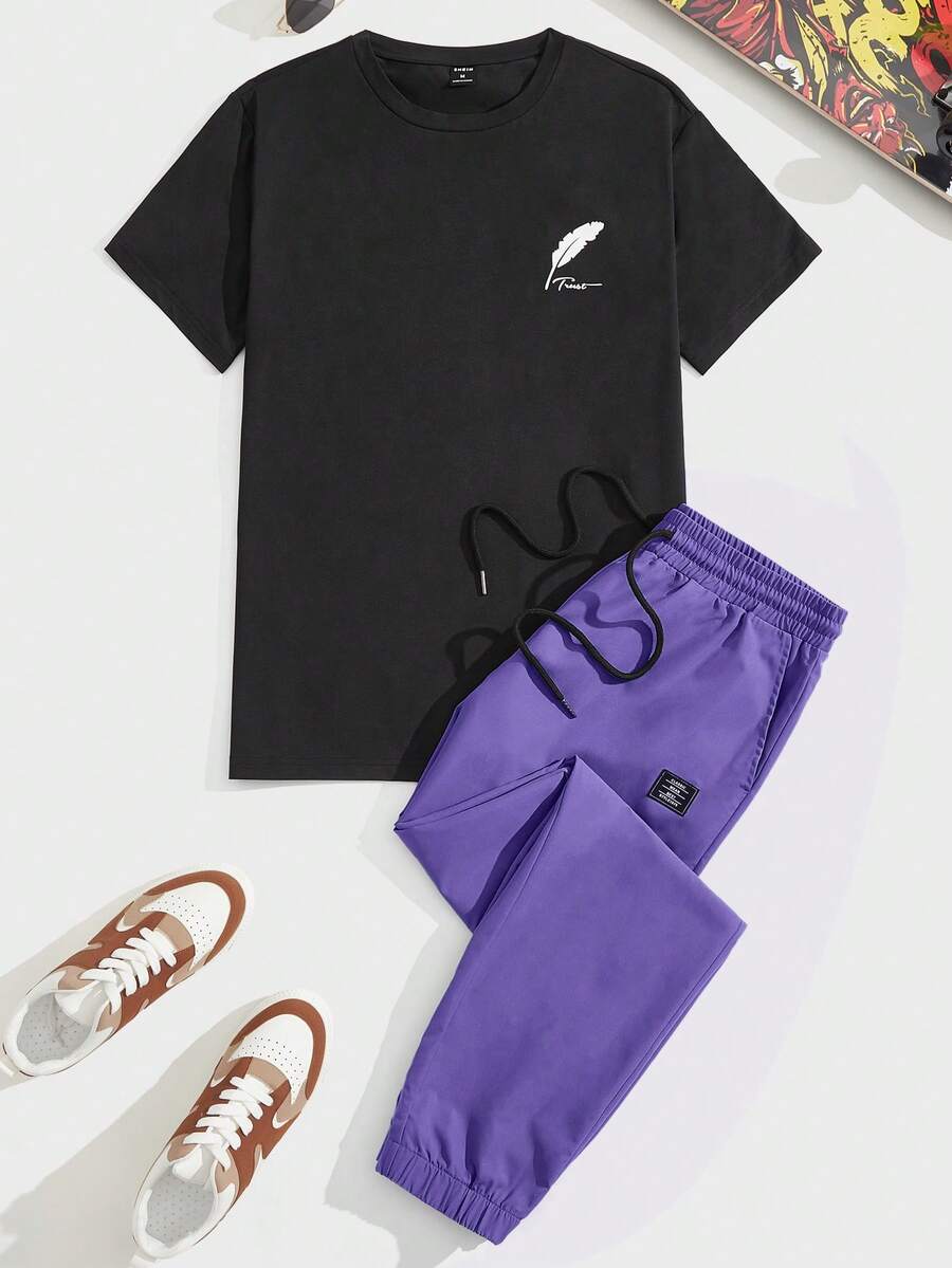 GENTILAND Bộ hai mảnh Nam Dây kéo Đắp vá Túi Lá thư Bộ lạc Giải trí - Màu tím  Violet - Xem 1