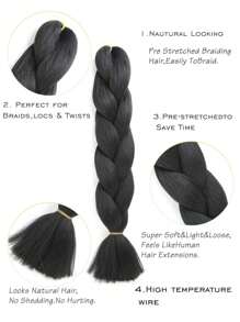 1 包大号编织发 24 英寸，适合女性和儿童日常节日和角色扮演编织佩戴黑色棕色绿色粉色蓝色橙色紫色白色多色时尚合成头发钩针接发实用灵巧的高温头发适合圣诞节新年狂欢音乐节 - 黑色 - 查看 4