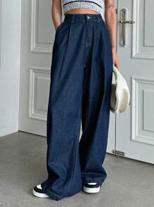 DAZY 纯色阔腿牛仔裤、宽松牛仔裤