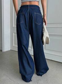 DAZY 纯色阔腿牛仔裤、宽松牛仔裤