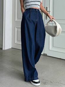 DAZY 纯色阔腿牛仔裤、宽松牛仔裤