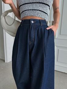 DAZY 纯色阔腿牛仔裤、宽松牛仔裤