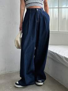 DAZY 纯色阔腿牛仔裤、宽松牛仔裤