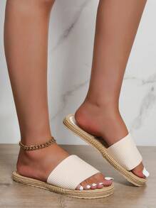 Women Minimalist Single Band Slides, Fabric Vacation Slides