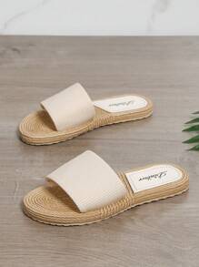 Women Minimalist Single Band Slides, Fabric Vacation Slides