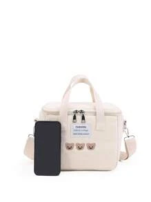 Bebé Bolsa de pañales oso con bordado - Beis - Ver 3