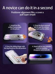 2 件防窥隐私钢化玻璃屏幕保护膜带定位工具兼容 Apple iPhone 11/12/13/14/15/16 系列 - 黑色 - 查看 5