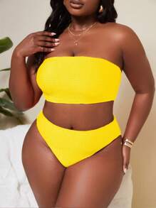 SHEIN Swim Curve Bộ bikini băng đô cỡ lớn đi biển mùa hè - Màu vàng - Xem 3