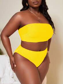 SHEIN Swim Curve Bộ bikini băng đô cỡ lớn đi biển mùa hè - Màu vàng - Xem 4