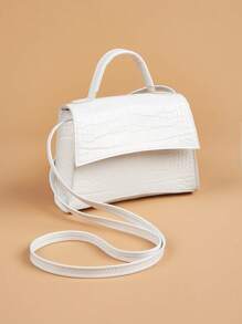 1pc Girl's Crocodile Embossed PU Alisa Crossbody Bag, Suitable For Daily Outings - White - View 2