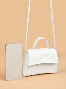 1pc Girl's Crocodile Embossed PU Alisa Crossbody Bag, Suitable For Daily Outings - White - View 3