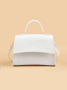 1pc Girl's Crocodile Embossed PU Alisa Crossbody Bag, Suitable For Daily Outings - White - View 1