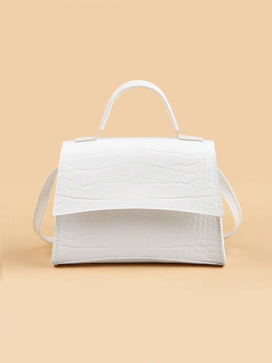 1pc Girl's Crocodile Embossed PU Alisa Crossbody Bag, Suitable For Daily Outings - White - View 1
