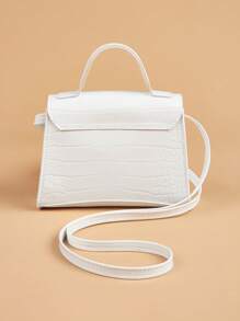 1pc Girl's Crocodile Embossed PU Alisa Crossbody Bag, Suitable For Daily Outings - White - View 4