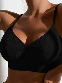 SHEIN Swim Summer Beach Solid High Waisted Bikini Set - Black - View 4