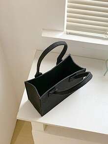 女孩貓樣式毛氈敞口方包 - 黑色 - 查看 7