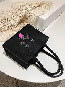 女孩貓樣式毛氈敞口方包 - 黑色 - 查看 9
