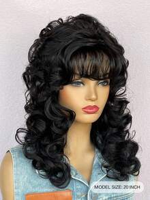 Shoulder Length Curly Wigs For Women, Synthetic Wigs  Elegant Natural Looking For Daily Party - Black - View 3
