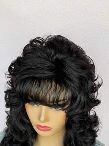 Shoulder Length Curly Wigs For Women, Synthetic Wigs  Elegant Natural Looking For Daily Party - Black - View 4