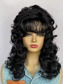 Shoulder Length Curly Wigs For Women, Synthetic Wigs  Elegant Natural Looking For Daily Party - Black - View 7