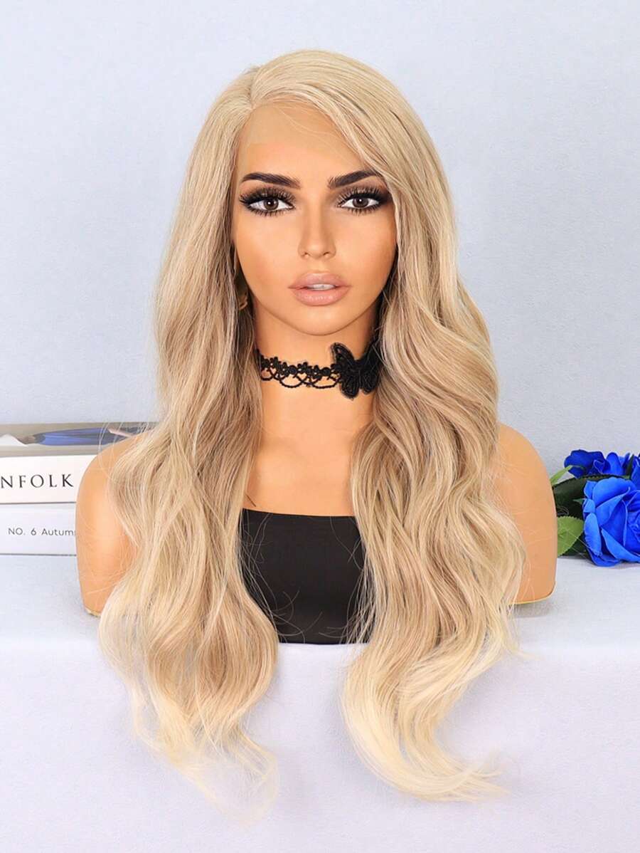 13 X 4 X 1 T 型蕾丝长卷发合成假发 - 米色 - 查看 1