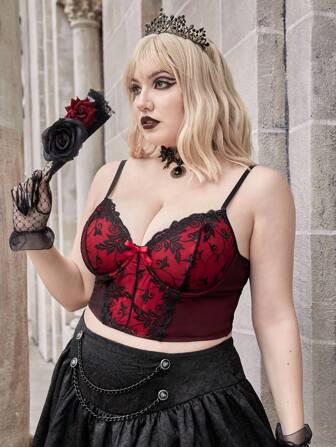 Goth Talla grande Top de tirantes con encaje floral