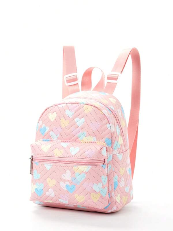 garotas 1 peça Mochila clássica padrão de coração cinta ajustável pu zíper