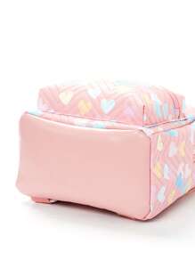 1pc Girls' Heart Pattern Adjustable Strap PU Zipper Classic Backpack