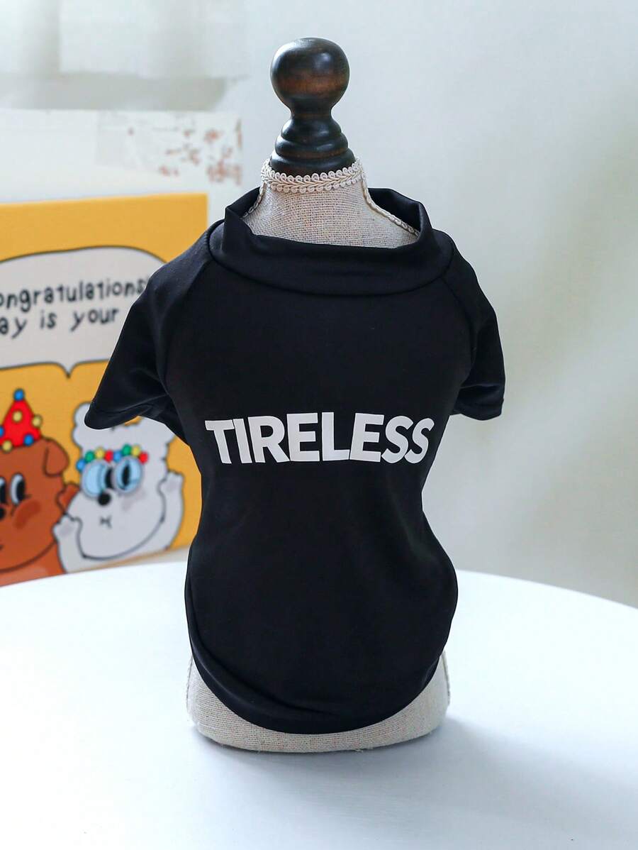 1入組字母圖案寵物T恤衫適用於狗狗和貓適合春天和夏天 - 黑色 - 查看 1