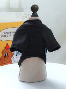 1入組字母圖案寵物T恤衫適用於狗狗和貓適合春天和夏天 - 黑色 - 查看 2