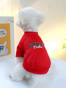 1pc Slogan Graphic Pet Tee For Dog And Cat For Spring And Summer - Red - View 1