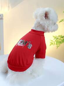 1pc Slogan Graphic Pet Tee For Dog And Cat For Spring And Summer - Red - View 4
