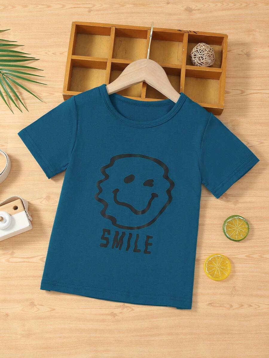 SHEIN 小男童字母和卡通圖案T恤