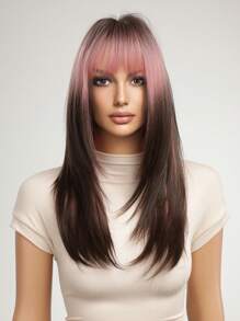 Corte de pelo de mariposa Color degradado Pelucas de cabello lacio en capas con flequillo Pelucas de reemplazo de cabello de fibra sintética Pelucas de cabello para fiesta diaria Ropa de Halloween Regalo para mujeres - Multicolor - Ver 5