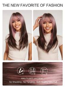 Corte de pelo de mariposa Color degradado Pelucas de cabello lacio en capas con flequillo Pelucas de reemplazo de cabello de fibra sintética Pelucas de cabello para fiesta diaria Ropa de Halloween Regalo para mujeres - Multicolor - Ver 6