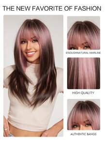 Corte de pelo de mariposa Color degradado Pelucas de cabello lacio en capas con flequillo Pelucas de reemplazo de cabello de fibra sintética Pelucas de cabello para fiesta diaria Ropa de Halloween Regalo para mujeres - Multicolor - Ver 7