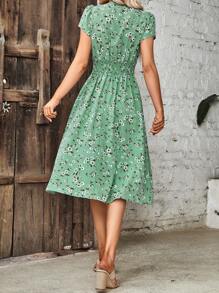 SHEIN Clasi Vestido con estampado floral de manga farol - verde menta - Ver 2