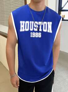 Manfinity RebelGame Men Letter Graphic Contrast Trim Tank Top - Blue - View 1