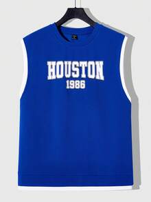 Manfinity RebelGame Men Letter Graphic Contrast Trim Tank Top - Blue - View 4