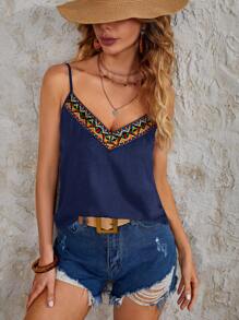 SHEIN VCAY Geo Tape Trim Cami Top - Navy Blue - View 1