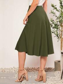 SHEIN Clasi Solid Flare Hem Skirt - Army Green - View 3