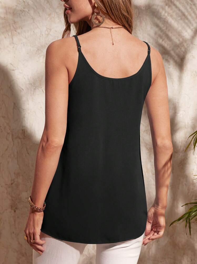 SHEIN Clasi Solid Plicated Detail Cami Top - Black - View 2