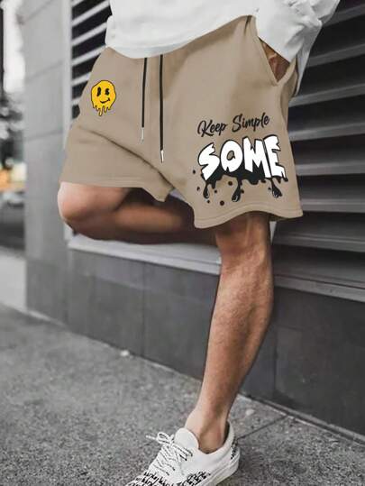 Männer Shorts mit Buchstaben Grafik, Tunnelzug,