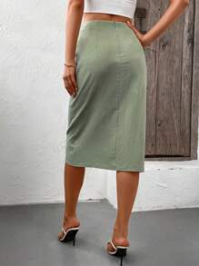 SHEIN Privé 素色側打結圍裹下擺半身裙 - 薄荷綠 - 查看 2