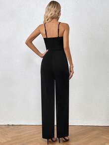 Allurite O-ring Cut Out Front Cami Jumpsuit - Black - View 2