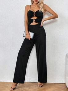 Allurite O-ring Cut Out Front Cami Jumpsuit - Black - View 6