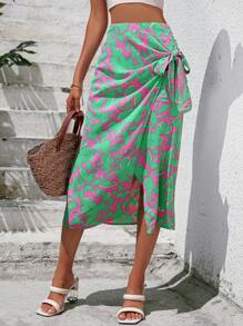 Breezaya Allover Print Knot Side Wrap Skirt - Multicolor - View 5