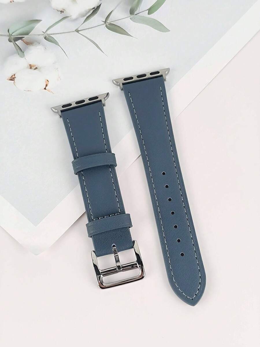 1入組針腳細節PU皮革錶帶適用於Apple Watch - 藍色 - 查看 1