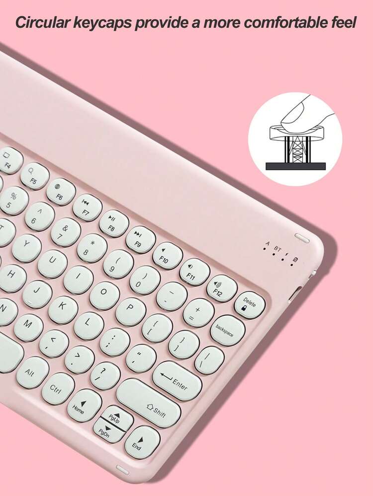 150mAh Wireless Bluetooth Keyboard With Round Cap, Compatible With Smartphones, Tablets, IPads - Pink - View 3