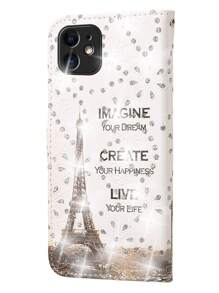 GLANDOTU Phone Case Wallet PU Leather Bag Glitter Girl White Tower Flip Case Compatible With Samsung Galaxy  And Other Phone Models